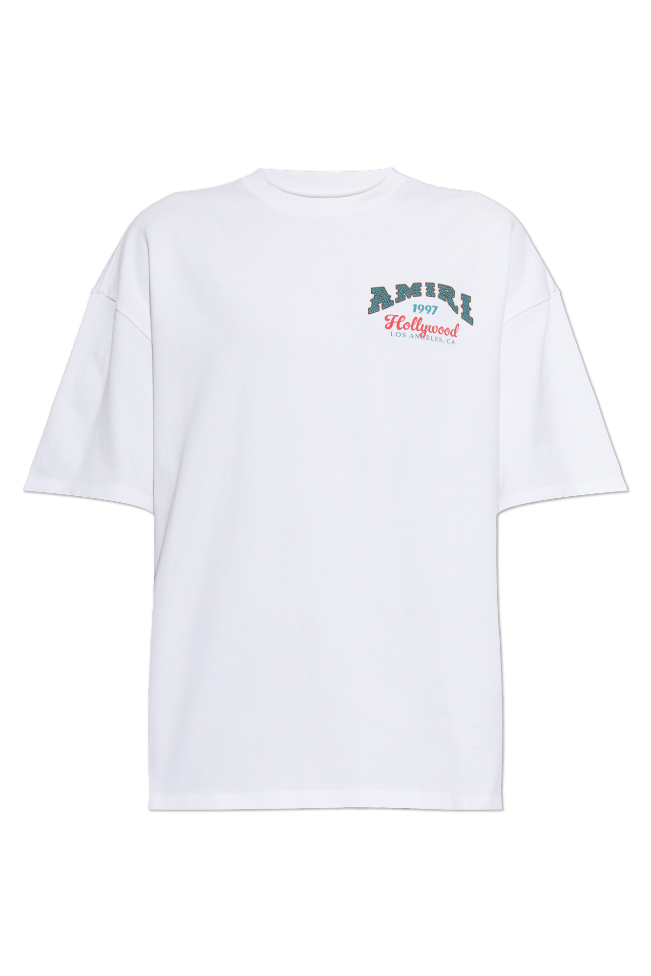Amiri White Oversize Crew Neck T-shirt with Multicolor Prints by